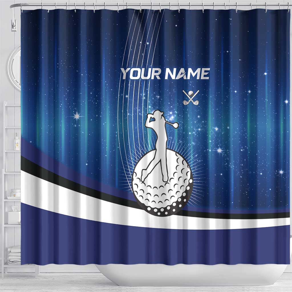 Custom Galaxy Golf Shower Curtain with Golfer Silhouette, Golf Ball Design - Wonder Print Shop