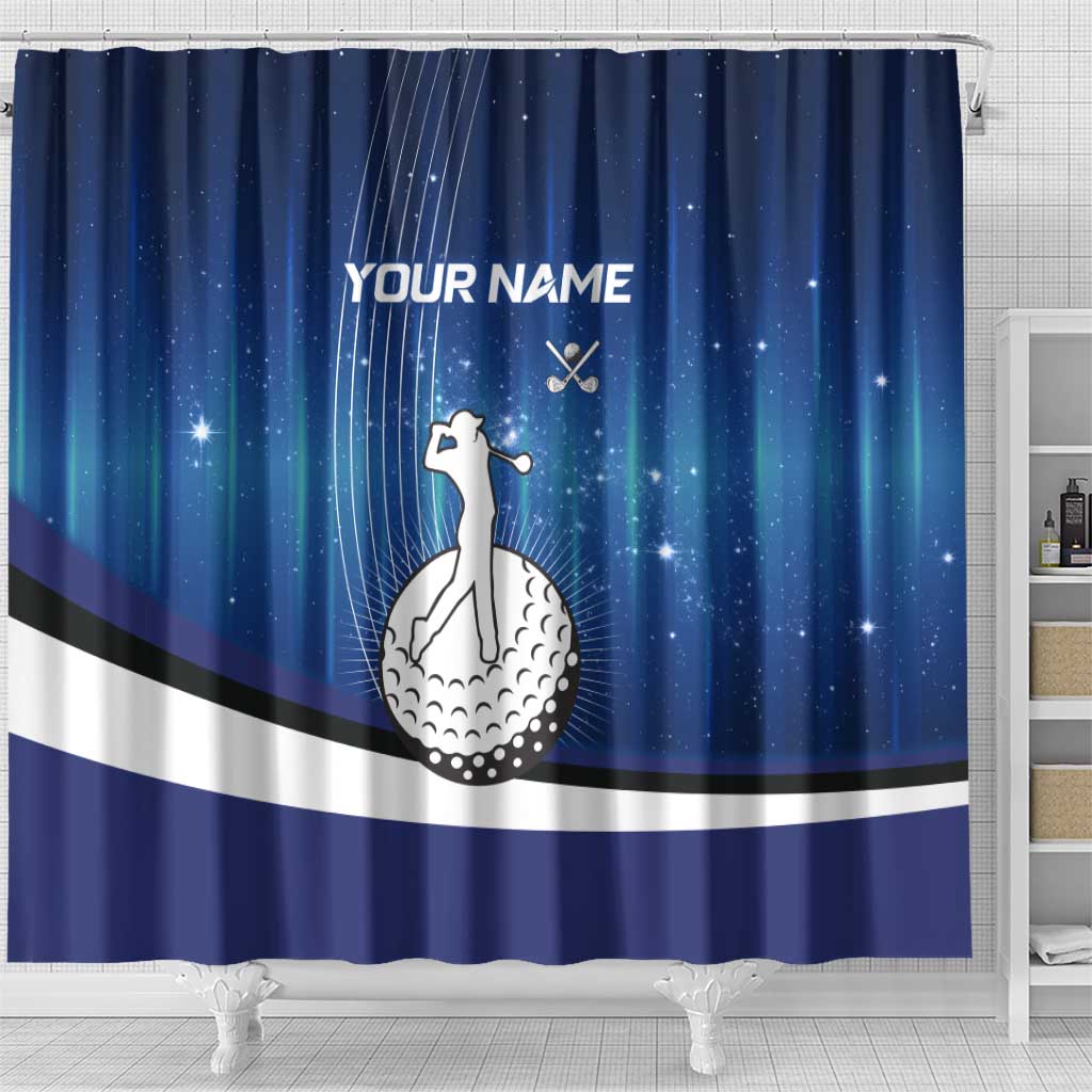 Custom Galaxy Golf Shower Curtain with Golfer Silhouette, Golf Ball Design - Wonder Print Shop
