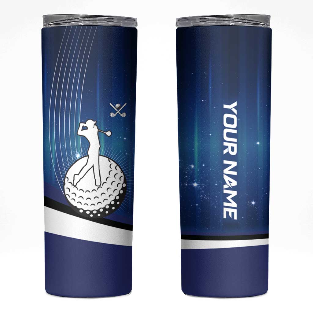 Custom Galaxy Golf Skinny Tumbler with Golfer Silhouette, Golf Ball Design - Wonder Print Shop