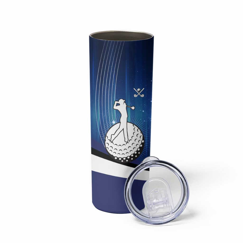 Custom Galaxy Golf Skinny Tumbler with Golfer Silhouette, Golf Ball Design - Wonder Print Shop