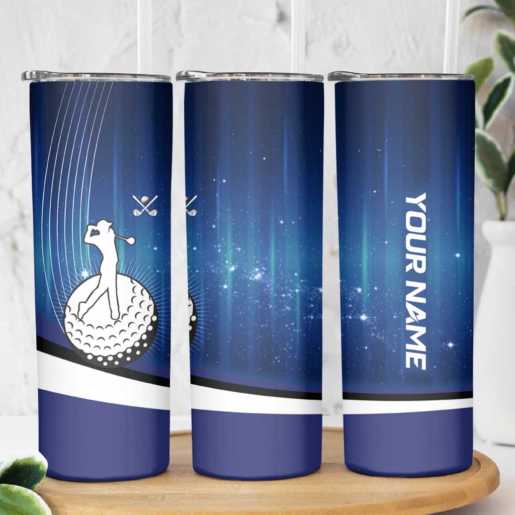Custom Galaxy Golf Skinny Tumbler with Golfer Silhouette, Golf Ball Design - Wonder Print Shop