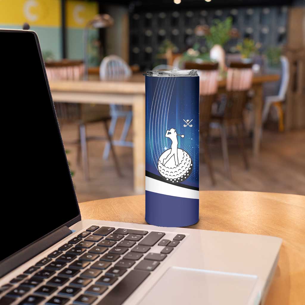 Custom Galaxy Golf Skinny Tumbler with Golfer Silhouette, Golf Ball Design - Wonder Print Shop
