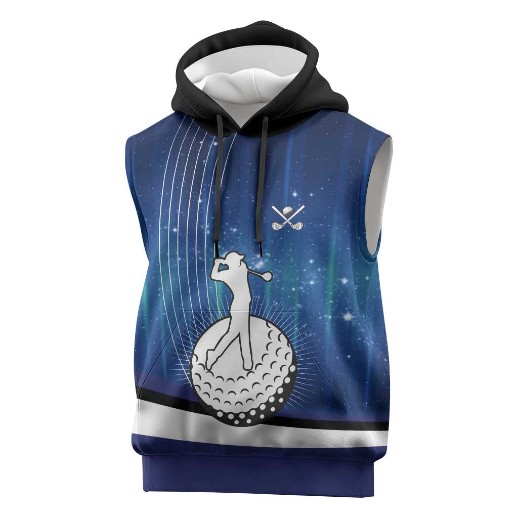 Custom Galaxy Golf Sleeveless Hoodie with Golfer Silhouette, Golf Ball Design - Wonder Print Shop
