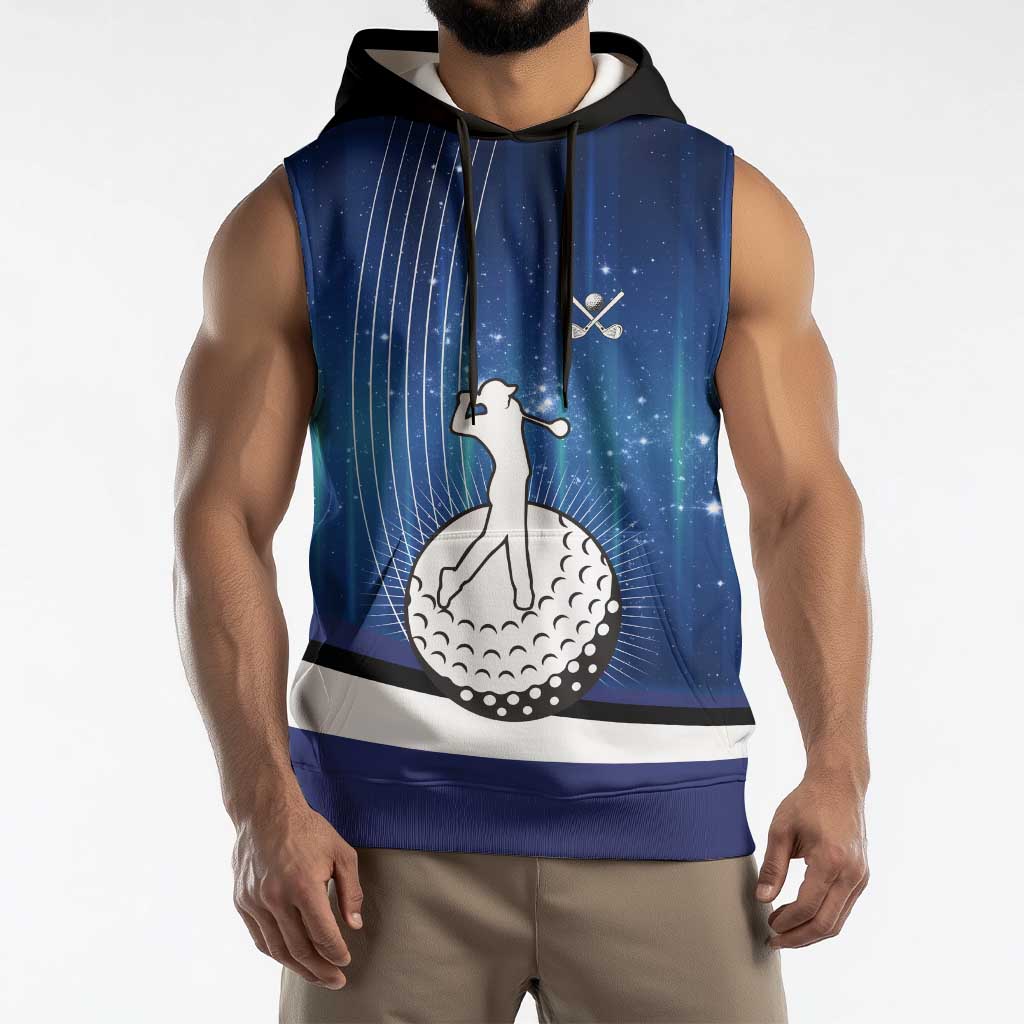 Custom Galaxy Golf Sleeveless Hoodie with Golfer Silhouette, Golf Ball Design - Wonder Print Shop
