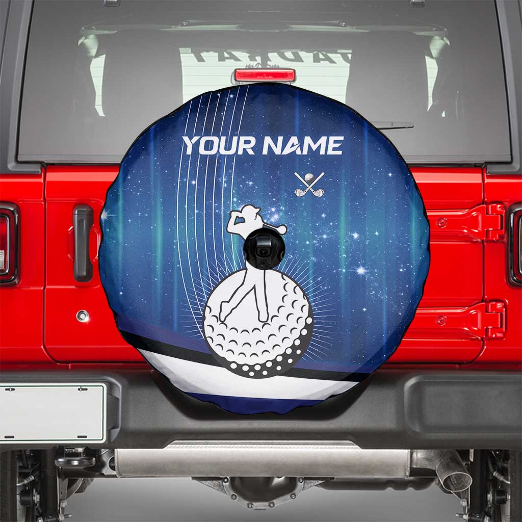 Custom Galaxy Golf Spare Tire Cover with Golfer Silhouette, Golf Ball Design - Wonder Print Shop