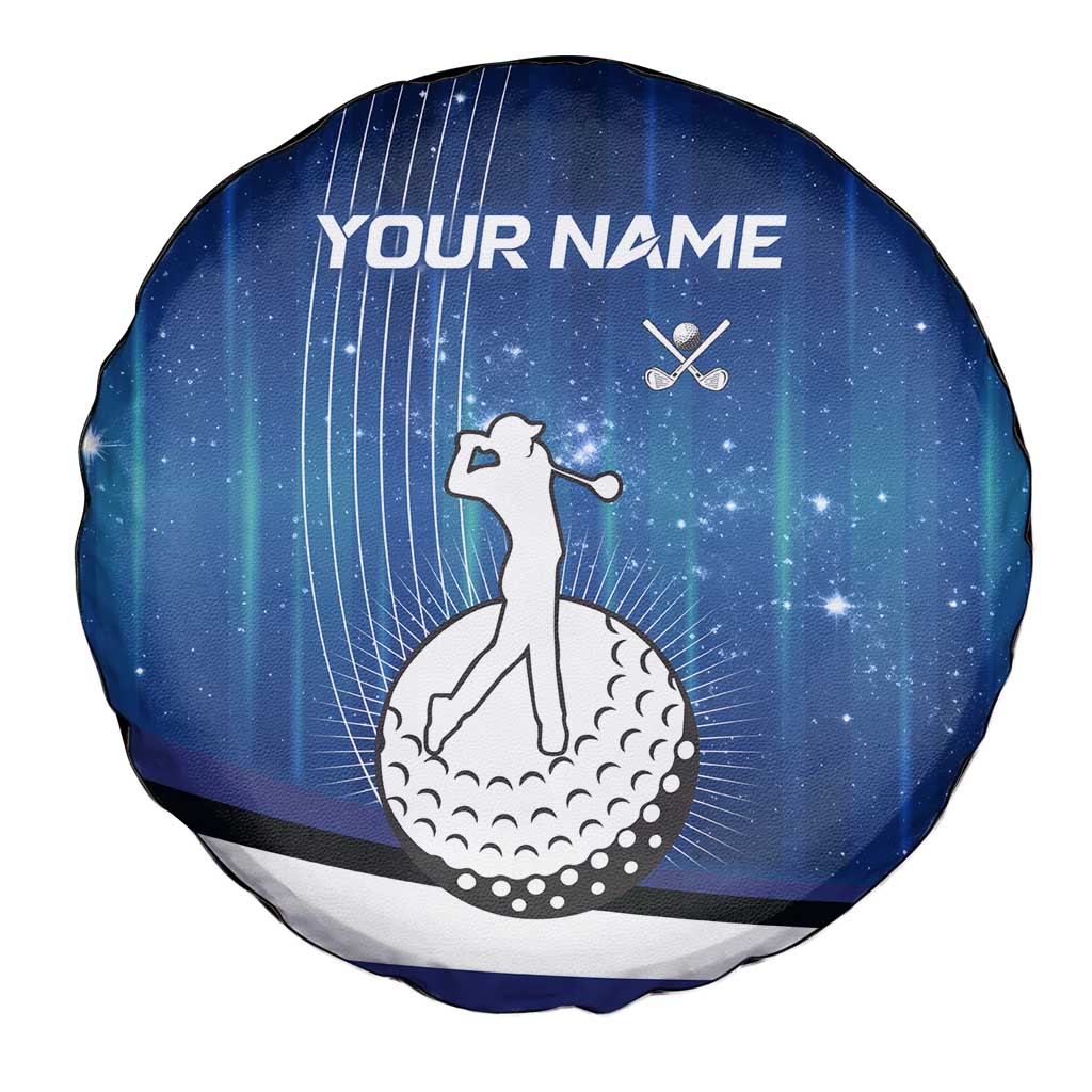 Custom Galaxy Golf Spare Tire Cover with Golfer Silhouette, Golf Ball Design - Wonder Print Shop