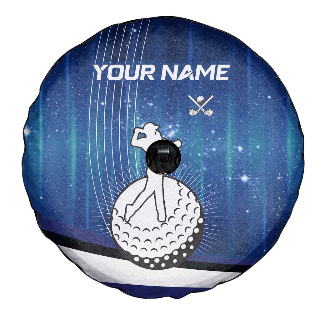 Custom Galaxy Golf Spare Tire Cover with Golfer Silhouette, Golf Ball Design - Wonder Print Shop