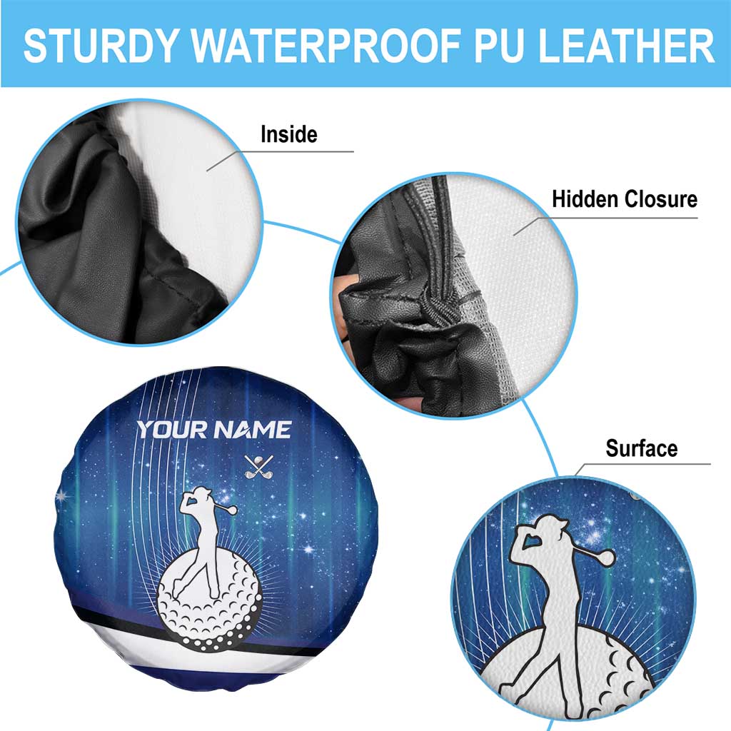 Custom Galaxy Golf Spare Tire Cover with Golfer Silhouette, Golf Ball Design - Wonder Print Shop