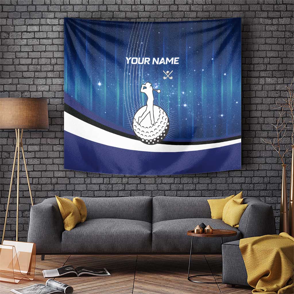 Custom Galaxy Golf Tapestry with Golfer Silhouette, Golf Ball Design - Wonder Print Shop