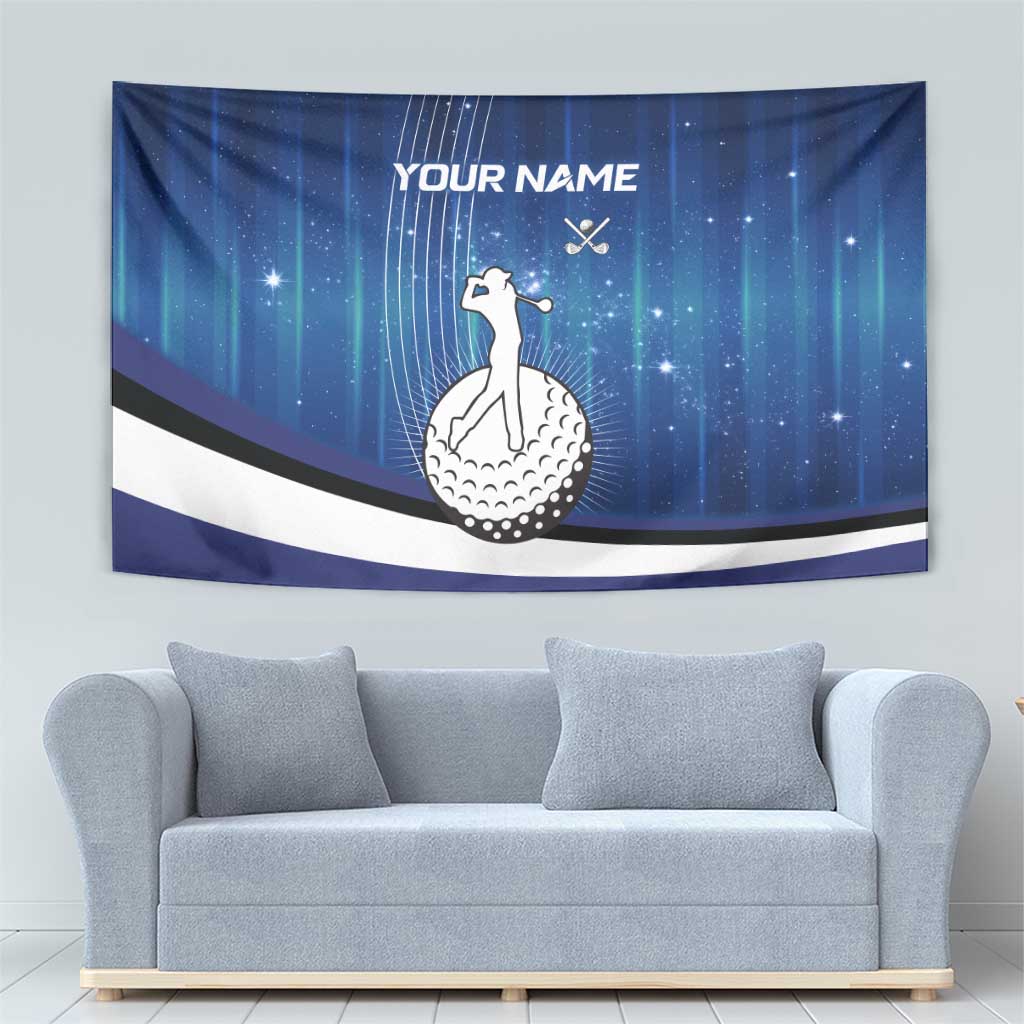 Custom Galaxy Golf Tapestry with Golfer Silhouette, Golf Ball Design - Wonder Print Shop