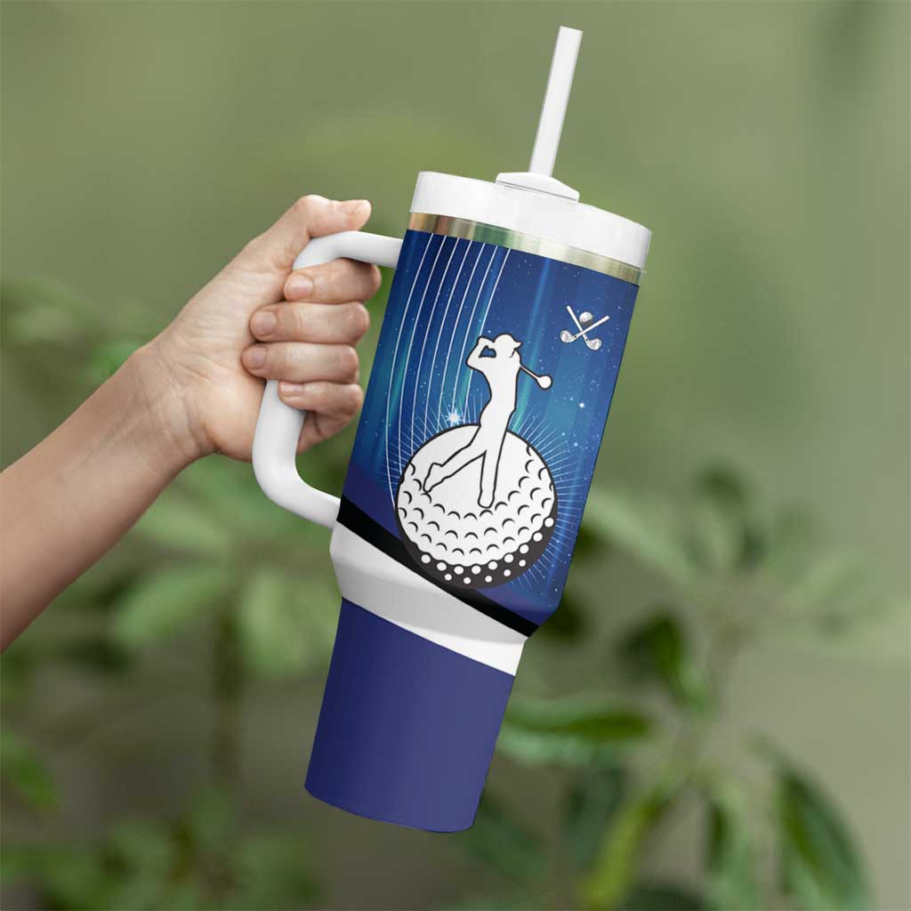 Custom Galaxy Golf Tumbler With Handle with Golfer Silhouette, Golf Ball Design - Wonder Print Shop