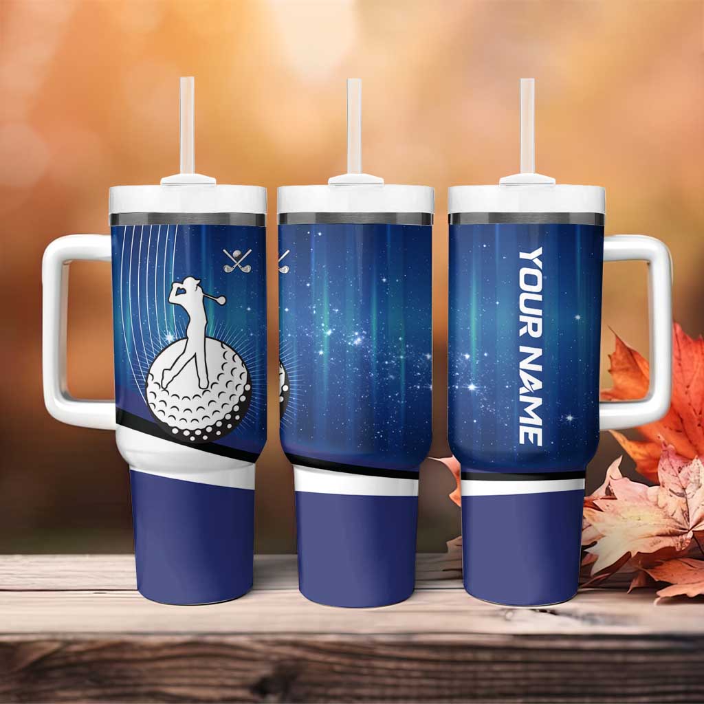 Custom Galaxy Golf Tumbler With Handle with Golfer Silhouette, Golf Ball Design - Wonder Print Shop