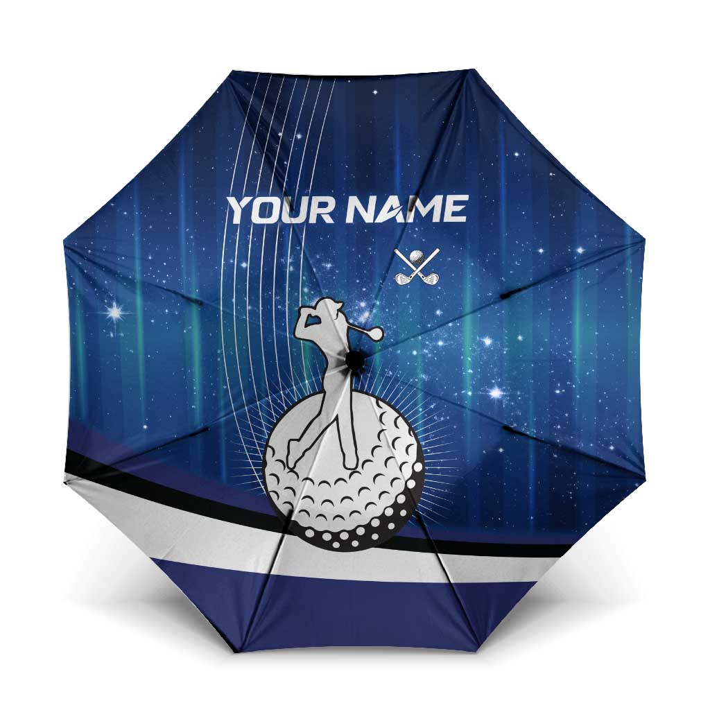 Custom Galaxy Golf Umbrella with Golfer Silhouette, Golf Ball Design - Wonder Print Shop