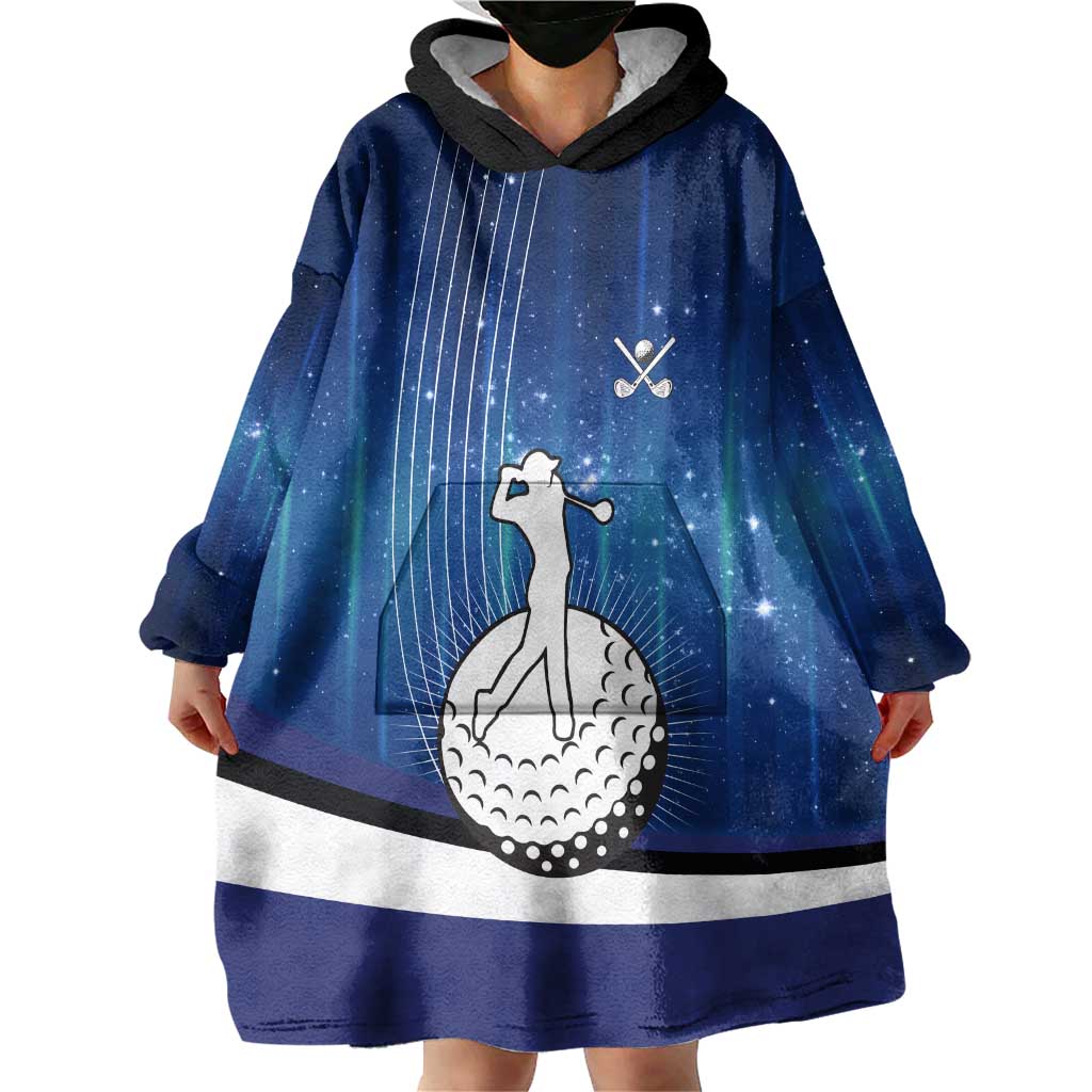Custom Galaxy Golf Wearable Blanket Hoodie with Golfer Silhouette, Golf Ball Design - Wonder Print Shop
