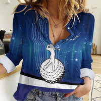 Custom Galaxy Golf Women Casual Shirt with Golfer Silhouette, Golf Ball Design - Wonder Print Shop