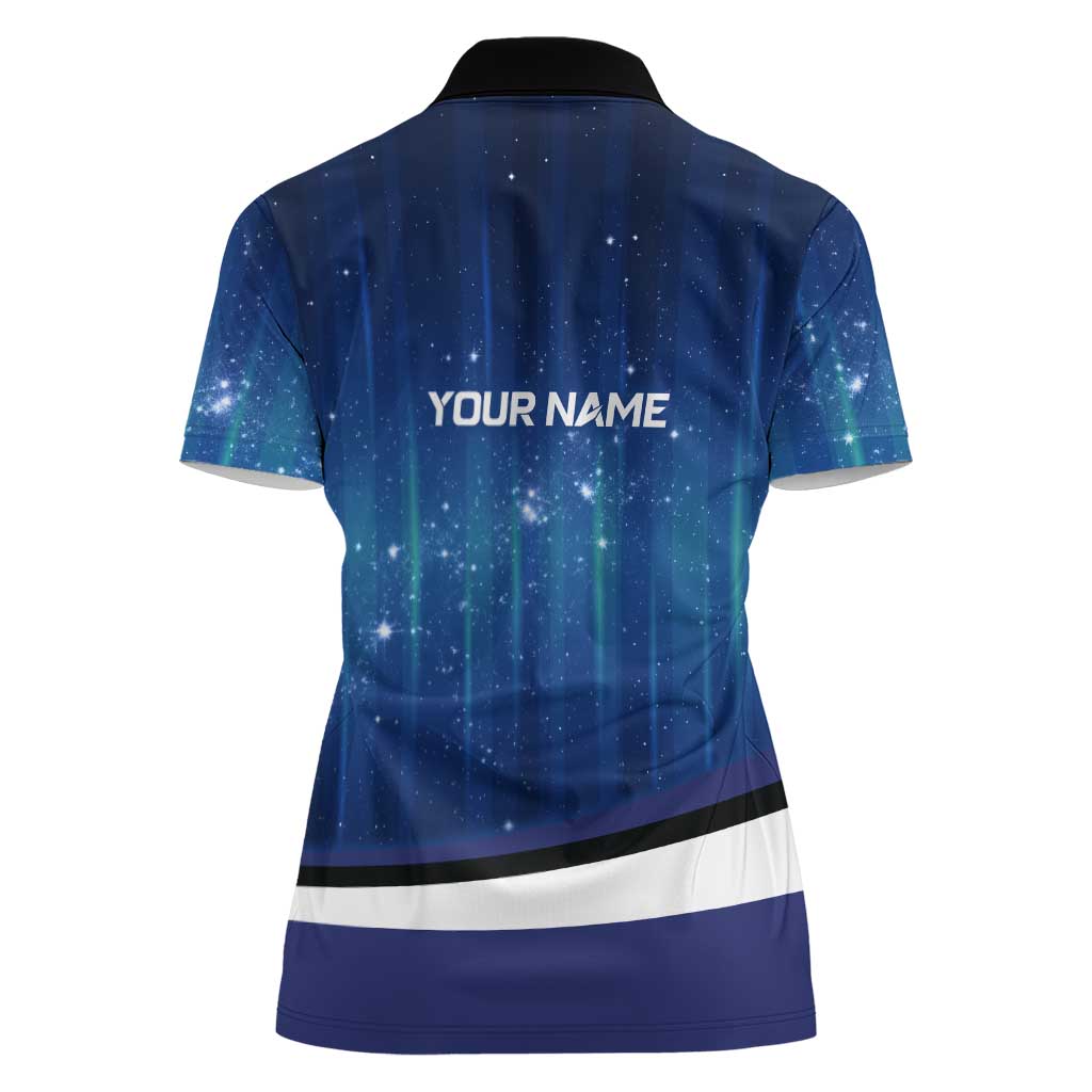 Custom Galaxy Golf Women Polo Shirt with Golfer Silhouette, Golf Ball Design - Wonder Print Shop