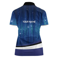 Custom Galaxy Golf Women Polo Shirt with Golfer Silhouette, Golf Ball Design - Wonder Print Shop