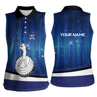 Custom Galaxy Golf Women Sleeveless Polo Shirt with Golfer Silhouette, Golf Ball Design - Wonder Print Shop