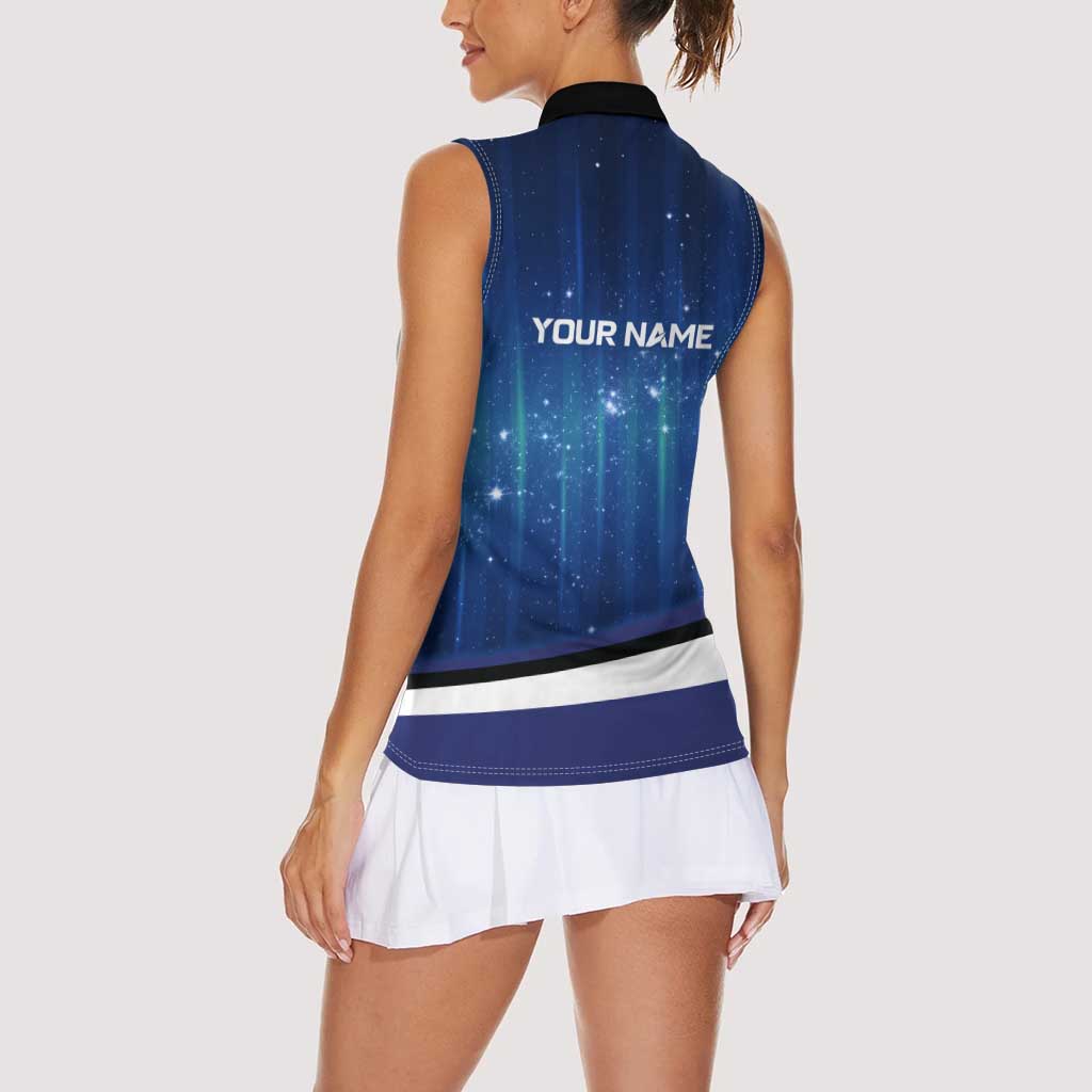 Custom Galaxy Golf Women Sleeveless Polo Shirt with Golfer Silhouette, Golf Ball Design - Wonder Print Shop