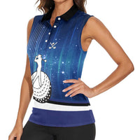 Custom Galaxy Golf Women Sleeveless Polo Shirt with Golfer Silhouette, Golf Ball Design - Wonder Print Shop