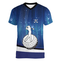 Custom Galaxy Golf Women V-Neck T-Shirt with Golfer Silhouette, Golf Ball Design - Wonder Print Shop