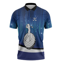 Custom Galaxy Golf Zipper Polo Shirt with Golfer Silhouette, Golf Ball Design - Wonder Print Shop
