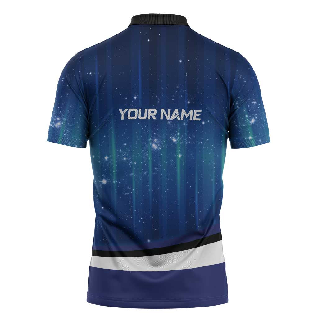 Custom Galaxy Golf Zipper Polo Shirt with Golfer Silhouette, Golf Ball Design - Wonder Print Shop