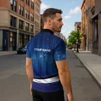 Custom Galaxy Golf Zipper Polo Shirt with Golfer Silhouette, Golf Ball Design - Wonder Print Shop