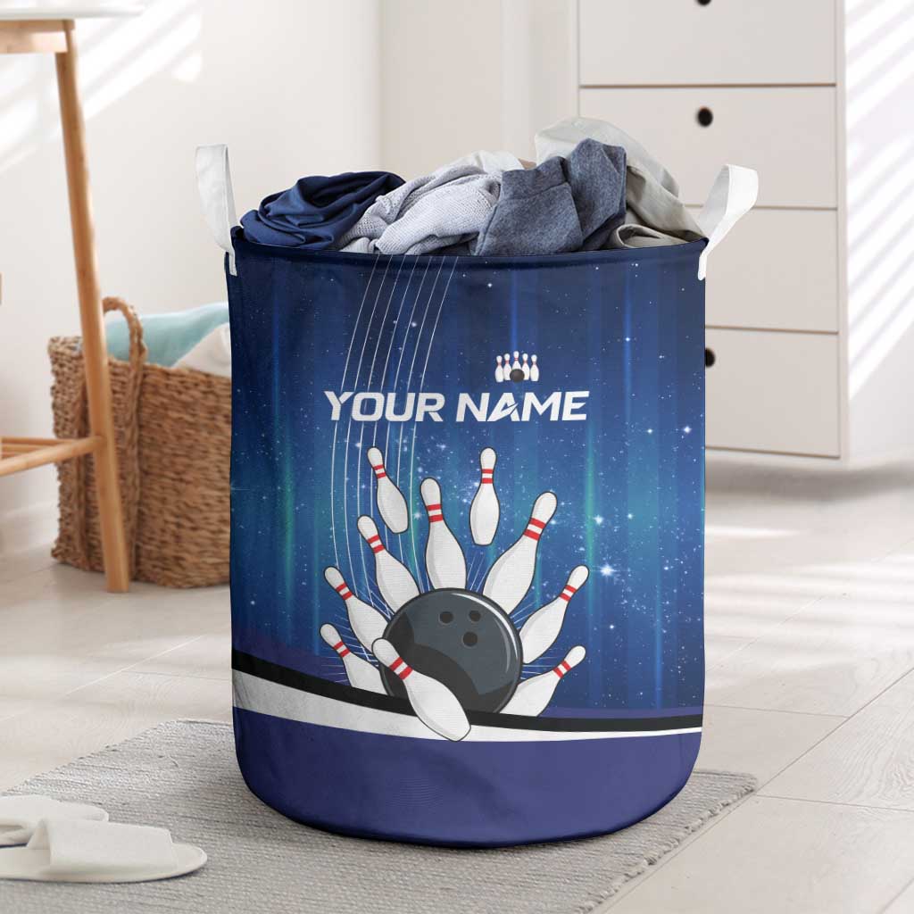Custom Galaxy Bowling Laundry Basket with Striking Pins and Ball Design - Wonder Print Shop