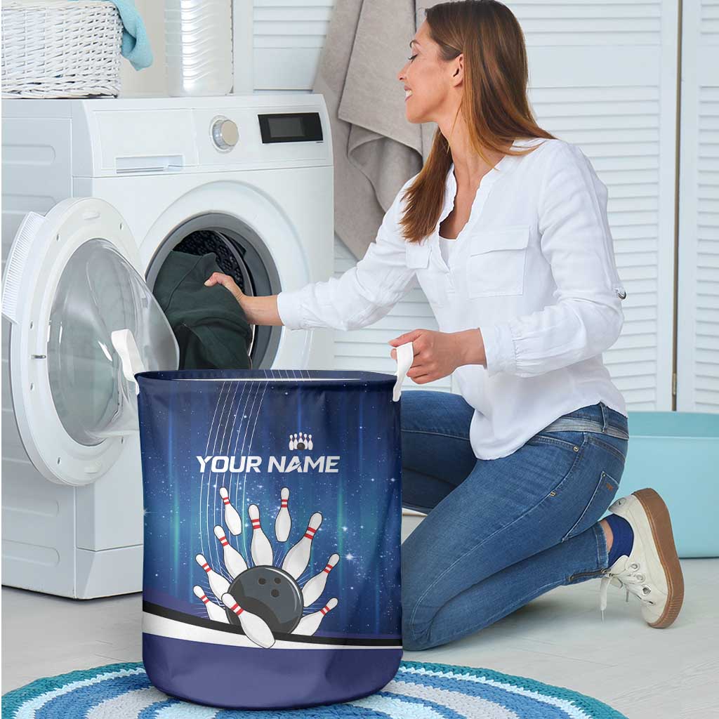 Custom Galaxy Bowling Laundry Basket with Striking Pins and Ball Design - Wonder Print Shop