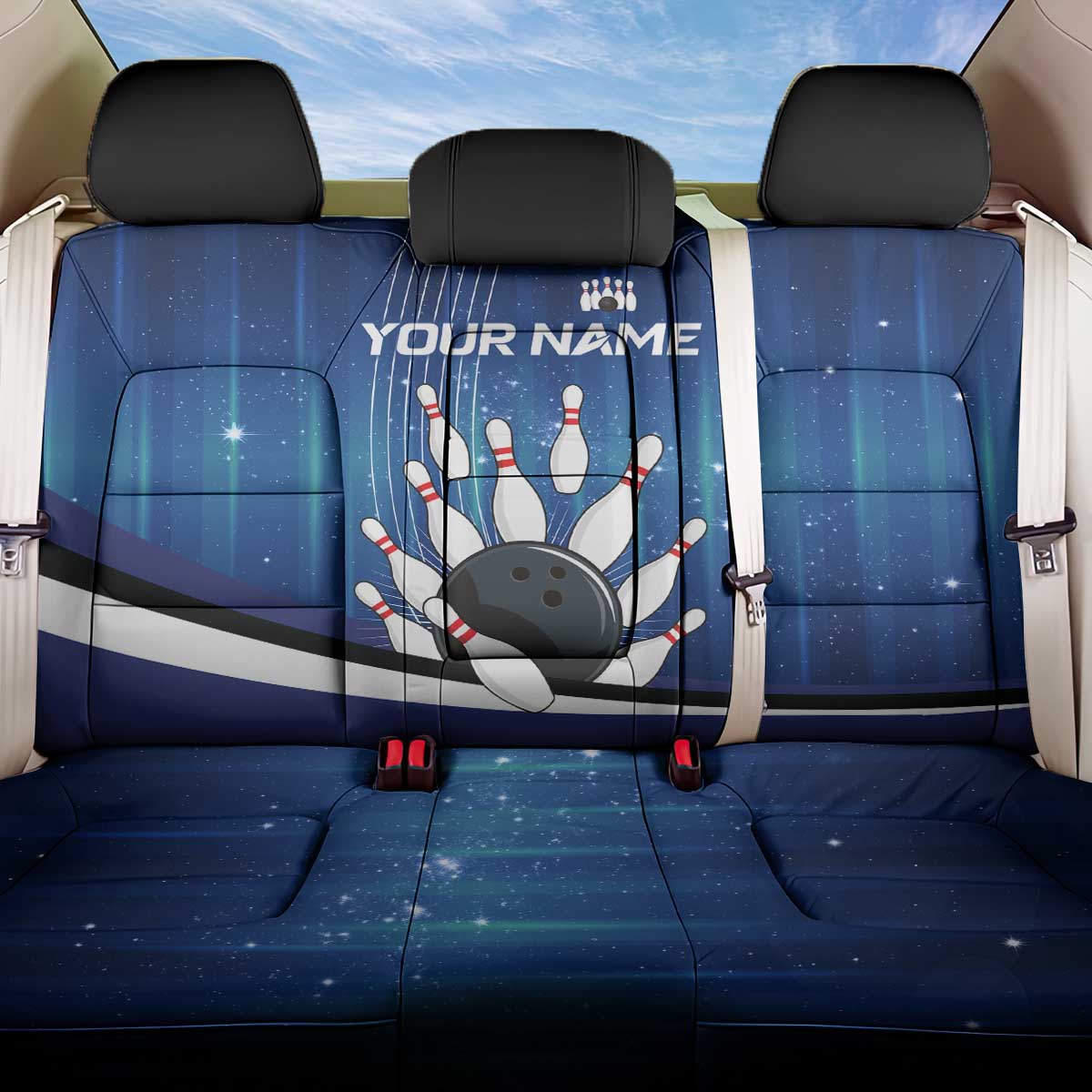 Custom Galaxy Bowling Back Car Seat Cover with Striking Pins and Ball Design - Wonder Print Shop