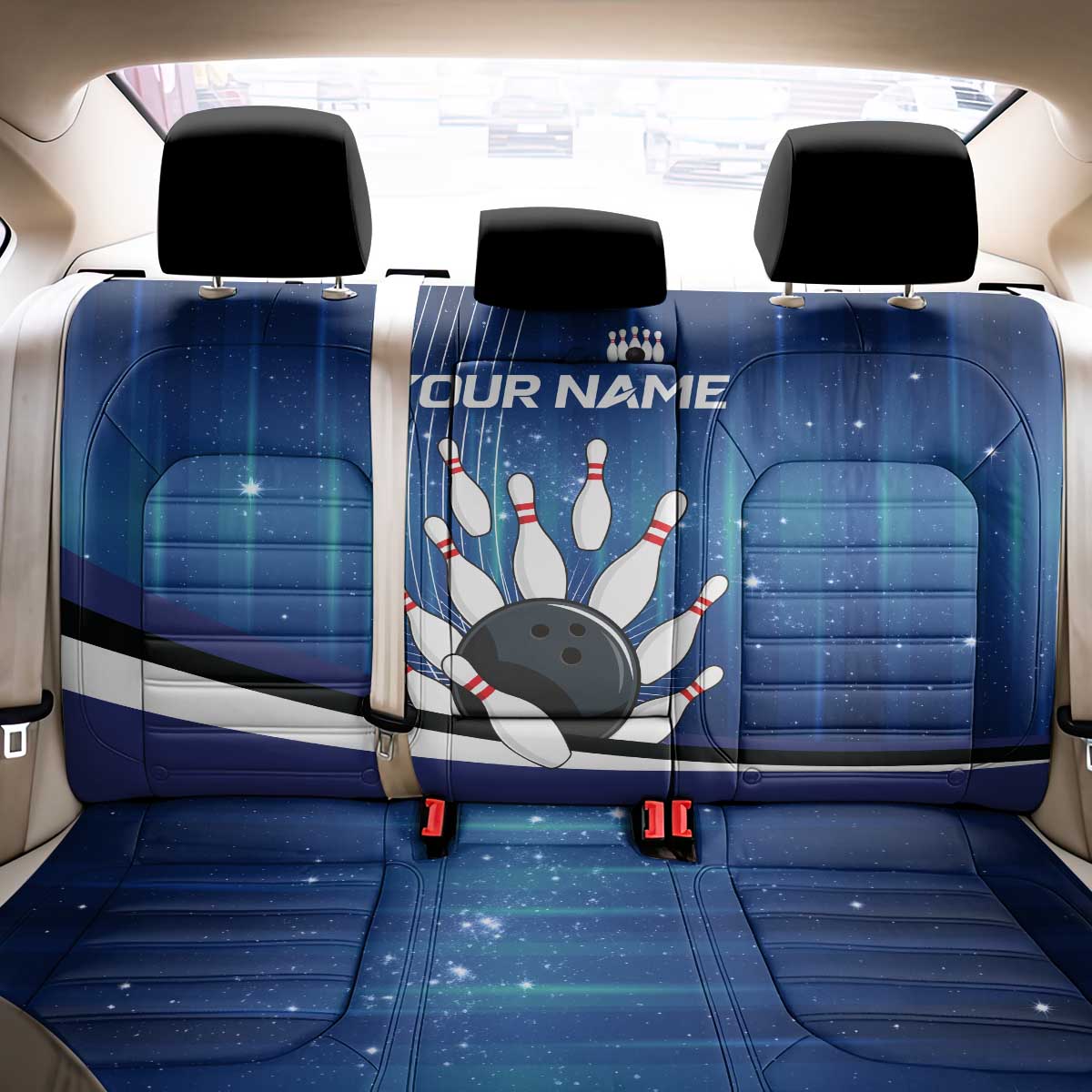 Custom Galaxy Bowling Back Car Seat Cover with Striking Pins and Ball Design - Wonder Print Shop