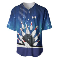 Custom Galaxy Bowling Baseball Jersey with Striking Pins and Ball Design - Wonder Print Shop