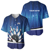 Custom Galaxy Bowling Baseball Jersey with Striking Pins and Ball Design - Wonder Print Shop