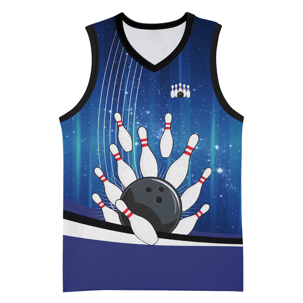 Custom Galaxy Bowling Basketball Jersey with Striking Pins and Ball Design - Wonder Print Shop