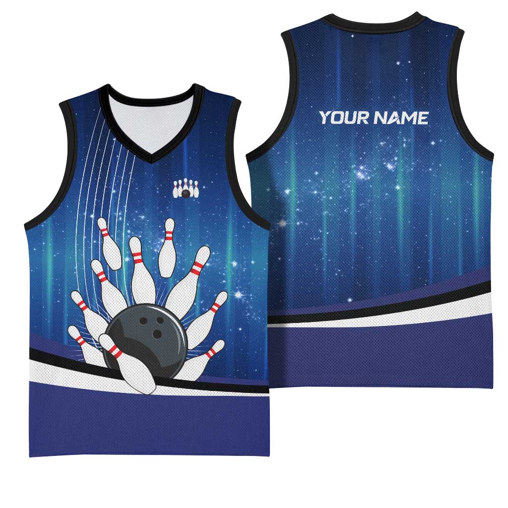 Custom Galaxy Bowling Basketball Jersey with Striking Pins and Ball Design - Wonder Print Shop
