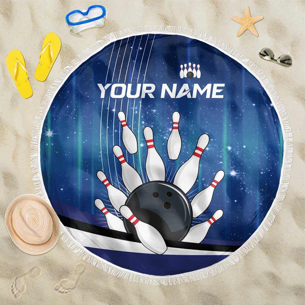 Custom Galaxy Bowling Beach Blanket with Striking Pins and Ball Design - Wonder Print Shop