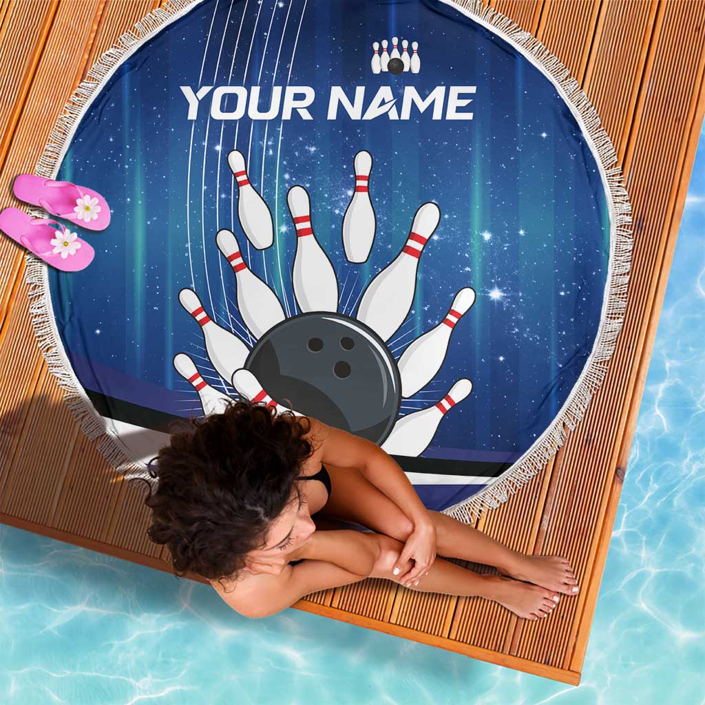 Custom Galaxy Bowling Beach Blanket with Striking Pins and Ball Design - Wonder Print Shop