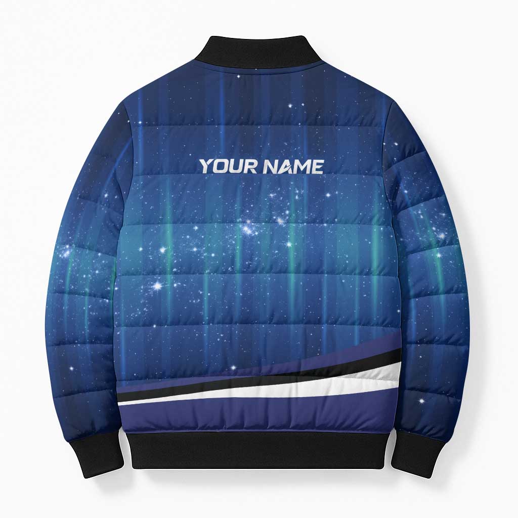 Custom Galaxy Bowling Bomber Puffer Jacket with Striking Pins and Ball Design - Wonder Print Shop