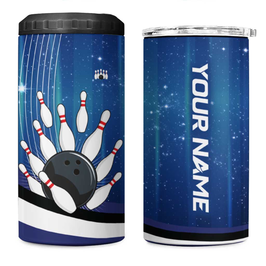 Custom Galaxy Bowling 4 in 1 Can Cooler Tumbler with Striking Pins and Ball Design - Wonder Print Shop