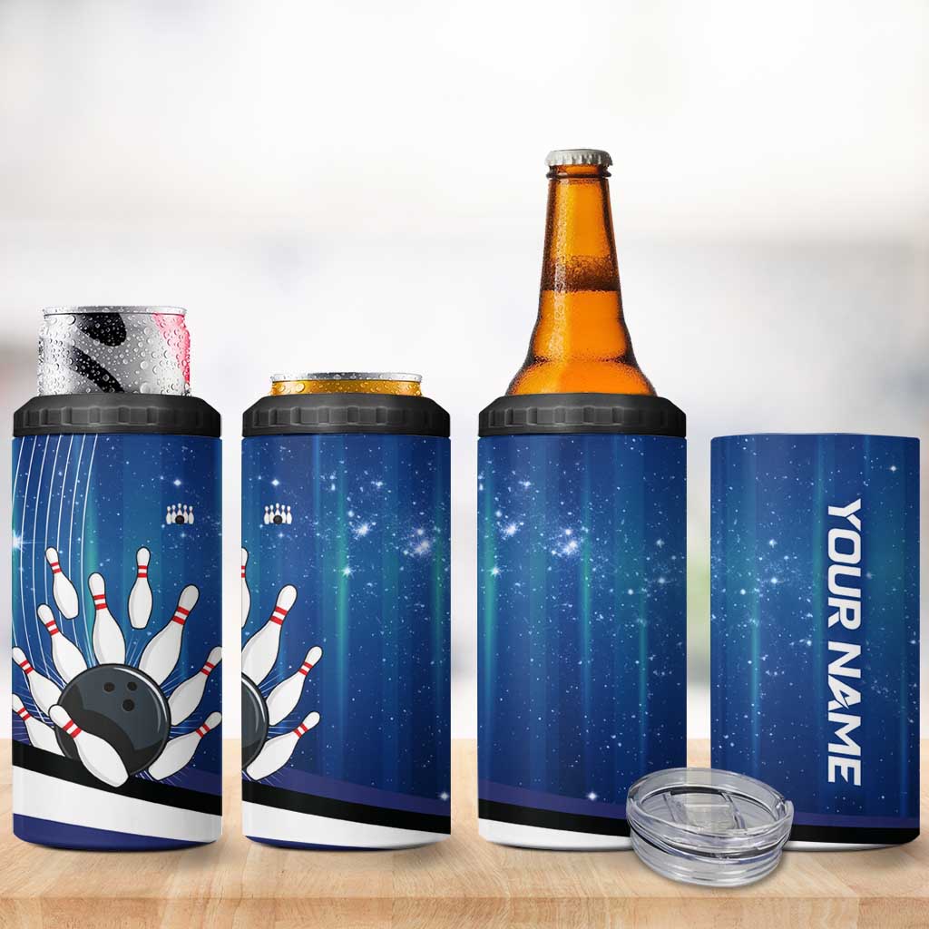 Custom Galaxy Bowling 4 in 1 Can Cooler Tumbler with Striking Pins and Ball Design - Wonder Print Shop