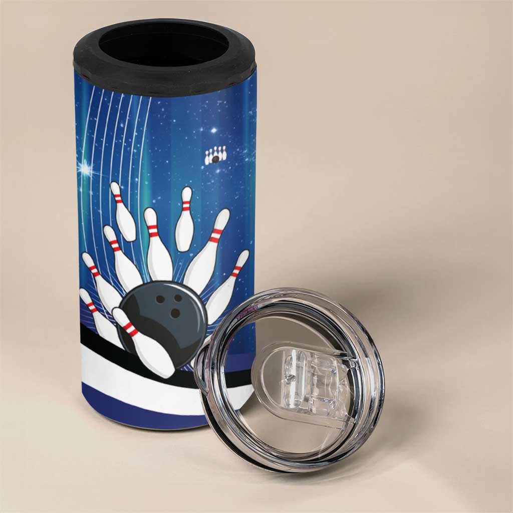 Custom Galaxy Bowling 4 in 1 Can Cooler Tumbler with Striking Pins and Ball Design - Wonder Print Shop