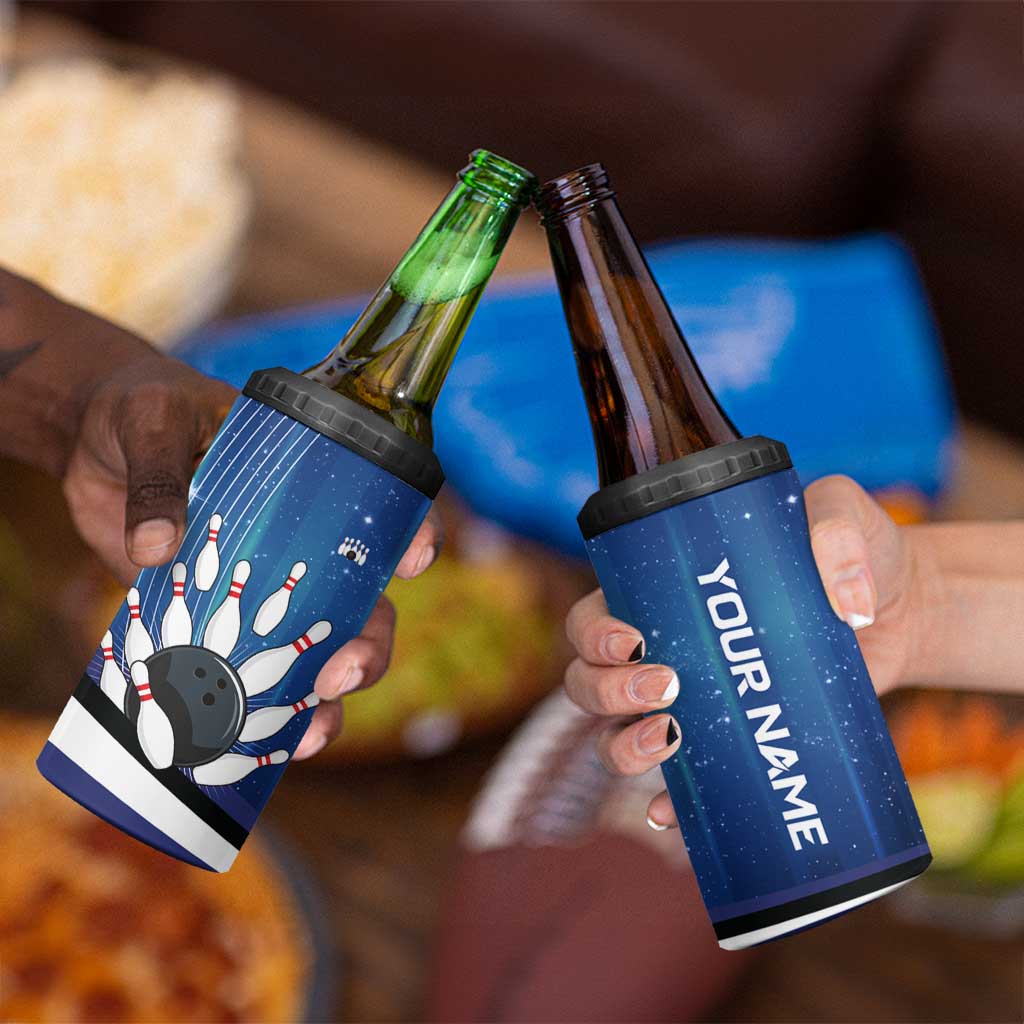Custom Galaxy Bowling 4 in 1 Can Cooler Tumbler with Striking Pins and Ball Design - Wonder Print Shop