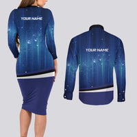 Custom Galaxy Bowling Couples Matching Long Sleeve Bodycon Dress and Long Sleeve Button Shirt with Striking Pins and Ball Design - Wonder Print Shop