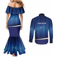 Custom Galaxy Bowling Couples Matching Mermaid Dress and Long Sleeve Button Shirt with Striking Pins and Ball Design - Wonder Print Shop