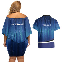 Custom Galaxy Bowling Couples Matching Off Shoulder Short Dress and Hawaiian Shirt with Striking Pins and Ball Design - Wonder Print Shop
