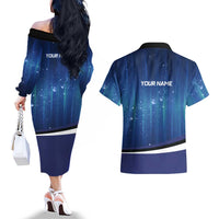 Custom Galaxy Bowling Couples Matching Off The Shoulder Long Sleeve Dress and Hawaiian Shirt with Striking Pins and Ball Design - Wonder Print Shop