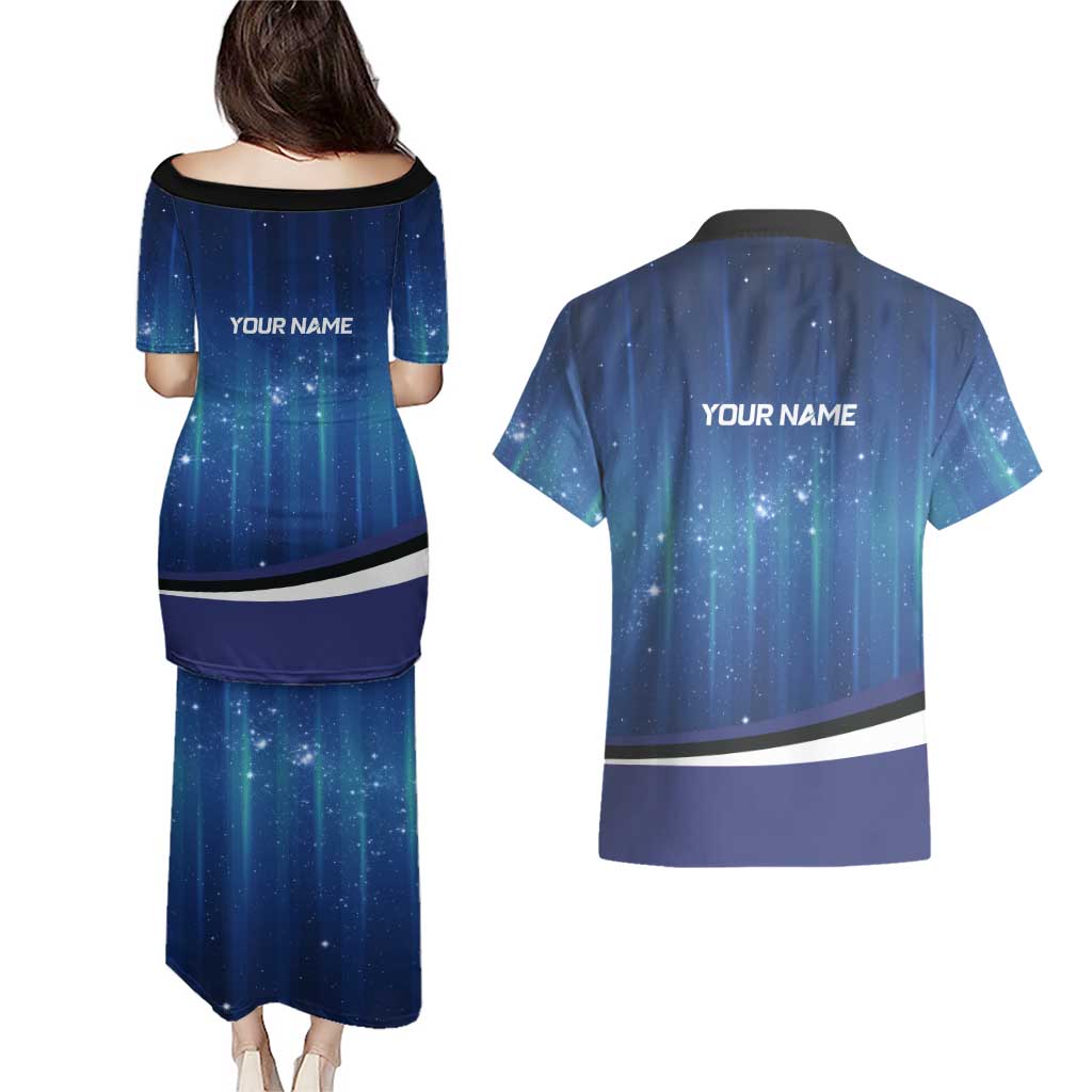 Custom Galaxy Bowling Couples Matching Puletasi and Hawaiian Shirt with Striking Pins and Ball Design - Wonder Print Shop
