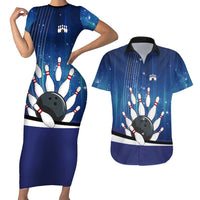 Custom Galaxy Bowling Couples Matching Short Sleeve Bodycon Dress and Hawaiian Shirt with Striking Pins and Ball Design - Wonder Print Shop