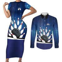 Custom Galaxy Bowling Couples Matching Short Sleeve Bodycon Dress and Long Sleeve Button Shirt with Striking Pins and Ball Design - Wonder Print Shop